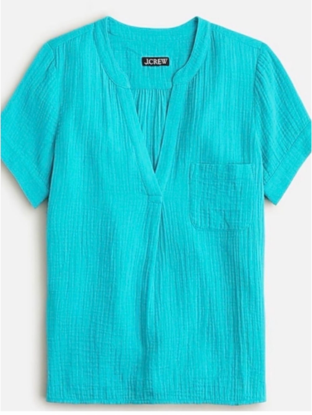 J.Crew Aqua Blue Double Gauze V Neck Popover XS